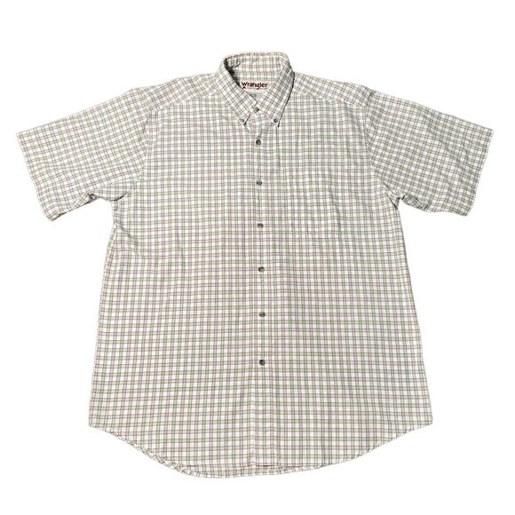 Wrangler Rugged Wear Mens Green Plaid Short Sleeve Casual Button Down Size XL - Picture 1 of 6